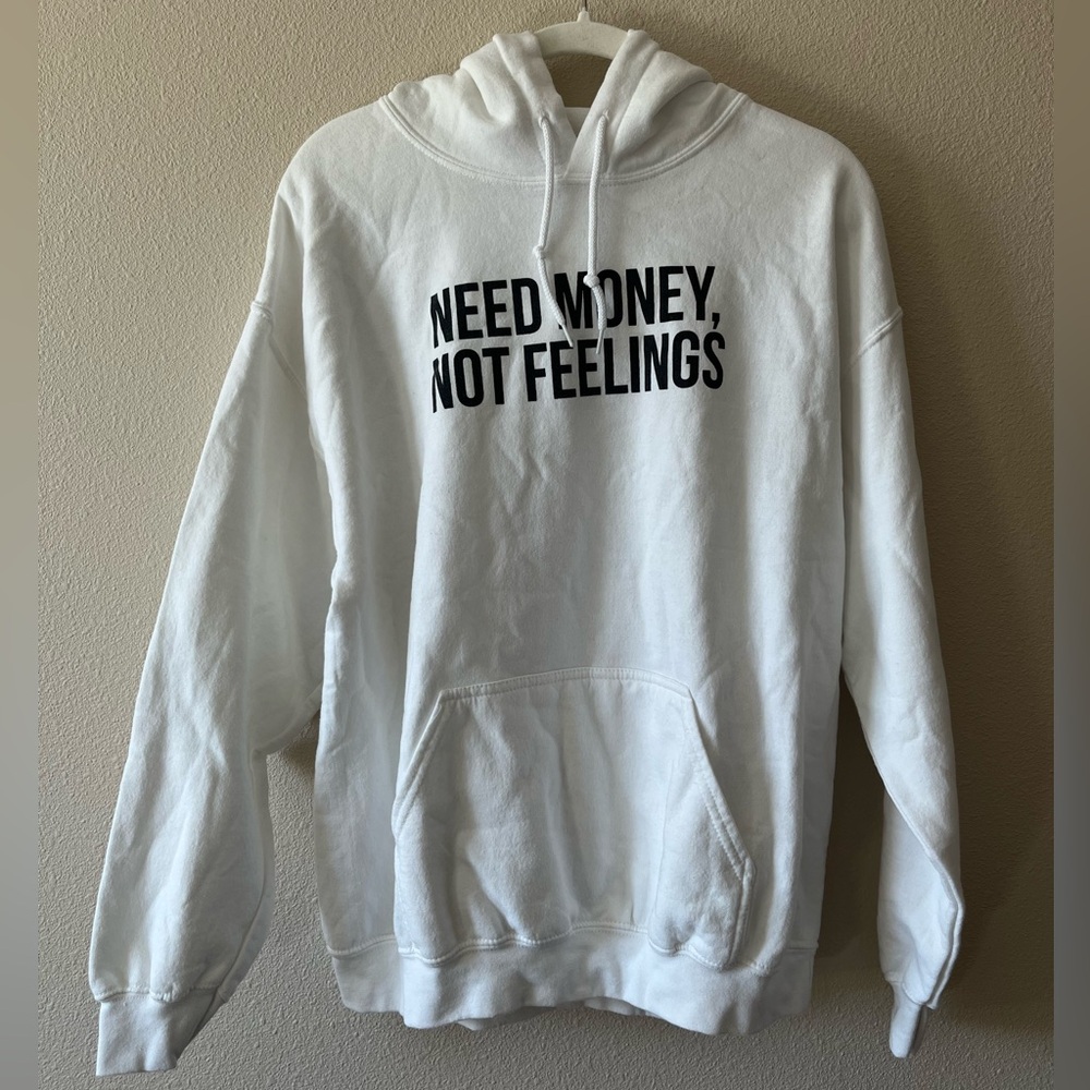 (NEVER WORN) Gildan White Hoodie with Black Text
